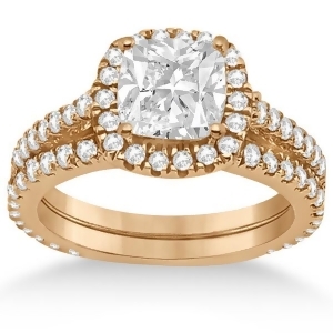 Halo Cushion Diamond Engagement Ring Bridal Set 14k Rose Gold 1.07ct - All