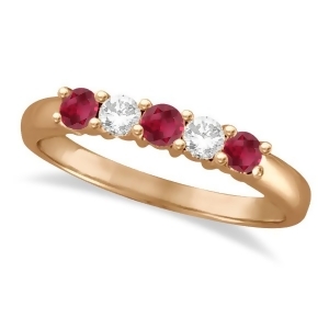 Five Stone Diamond and Ruby Ring 14k Rose Gold 0.55ctw - All