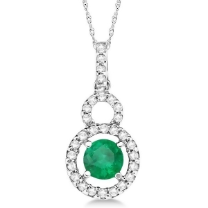 Dangle Drop Diamond and Emerald Pendant 14k White Gold 0.65ct - All