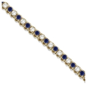 Round Blue Sapphire and Diamond Tennis Bracelet 14k Yellow Gold 4.75ct - All
