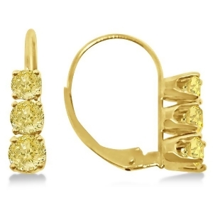 Three-stone Leverback Yellow Diamond Earrings 14k Yellow Gold 1.00ct - All
