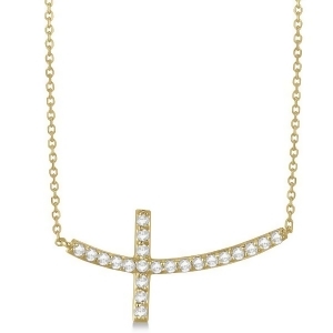 Diamond Sideways Curved Cross Pendant Necklace 14k Yellow Gold 0.75 ct - All