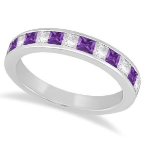 Channel Amethyst and Diamond Wedding Ring 18k White Gold 0.70ct - All