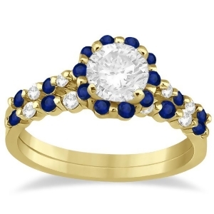 Diamond and Sapphire Engagement Ring Bridal Set 14K Yellow Gold 0.94ct - All