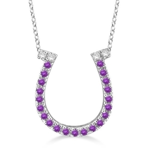 Amethyst and Diamond Horseshoe Pendant Necklace 14k White Gold 0.25ct - All