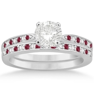 Ruby and Diamond Engagement Ring Bridal Set 14k White Gold 0.47ct - All