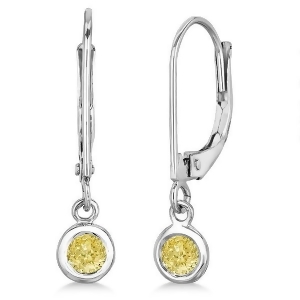 Leverback Dangling Drop Yellow Diamond Earrings 14k White Gold 0.30ct - All