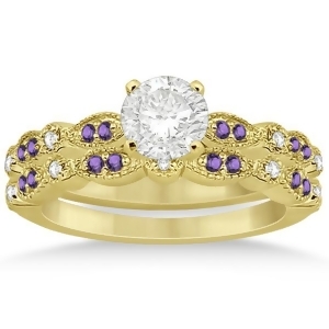 Marquise and Dot Amethyst and Diamond Bridal Set 14k Yellow Gold 0.49ct - All
