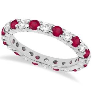 Eternity Diamond and Ruby Ring Band 14k White Gold 2.35ct - All