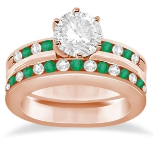 Semi-eternity Emerald Gemstone Bridal Set 18K Rose Gold 0.96ct - All