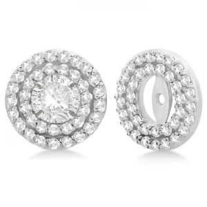 Double Halo Diamond Earring Jackets for 5mm Studs 14k White Gold 0.60ct - All