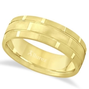 Contemporary Carved Mens Unique Wedding Ring 14k Yellow Gold 6mm - All