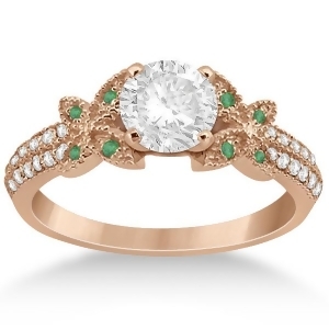 Diamond and Green Emerald Butterfly Engagement Ring 18K Rose Gold - All