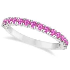 Half-eternity Pave Pink Sapphire Stacking Ring 14k White Gold 0.95ct - All