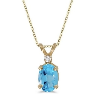 Oval Blue Topaz and Diamond Solitaire Pendant 14K Yellow Gold 1.00ct - All