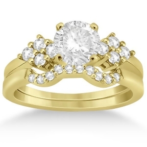 Diamond Cluster Engagment Ring and Wedding Band 14k Yellow Gold 0.34ct - All