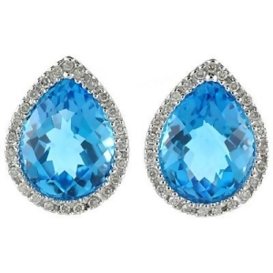 Pear Shaped Blue Topaz and Diamond Earrings in 14k White Gold - All