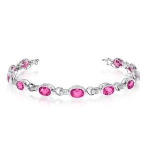 Oval Pink Topaz and Diamond Link Bracelet 14k White Gold 9.62ctw - All