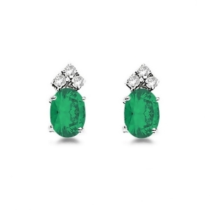 Oval Emerald and Diamond Stud Earrings 14k White Gold 1.24ct - All