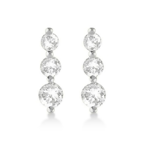 Graduated Three-Stone Diamond Earrings 14k White Gold 1.00ct - All