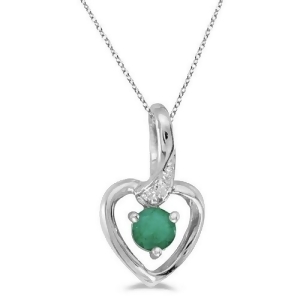 Emerald and Diamond Heart Pendant Necklace 14k White Gold - All