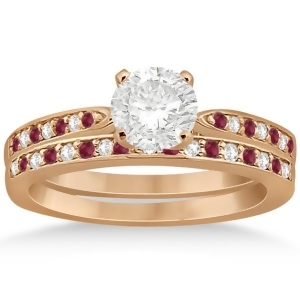 Ruby and Diamond Engagement Ring Bridal Set 18k Rose Gold 0.47ct - All
