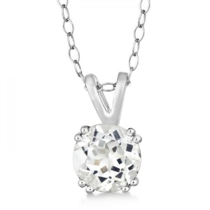 Round White Topaz Solitaire Pendant Necklace Sterling Silver 1.50ct - All