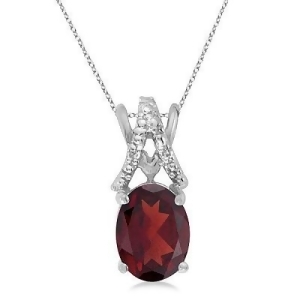 Garnet and Diamond Solitaire Pendant 14k White Gold 1.40tcw - All