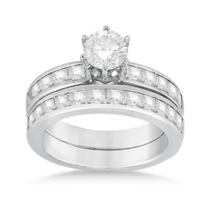 Princess Diamond Engagement Ring and Bridal Set 14k White Gold 1.10ct - All