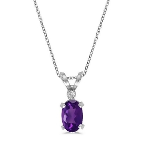 Amethyst and Diamond Solitaire Filagree Pendant 14K White Gold 0.45ct - All