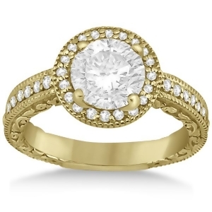Filigree Carved Halo Diamond Engagement Ring 18k Yellow Gold 0.30ct - All