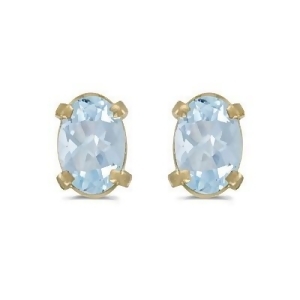 Oval Aquamarine Studs March Birthstone Earrings 14k Yellow Gold 0.80ct - All