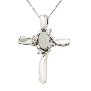 Opal and Diamond Cross Necklace Pendant 14k White Gold - All