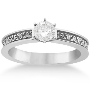 Carved Celtic Solitaire Engagement Ring in18K White Gold - All