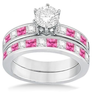 Channel Pink Sapphire and Diamond Bridal Set Palladium 1.30ct - All