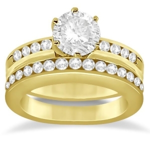 Classic Channel Set Diamond Bridal Ring Set 14K Yellow Gold 0.72ct - All