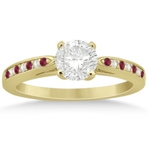 Cathedral Diamond and Ruby Engagement Ring 18k Yellow Gold 0.22ct - All