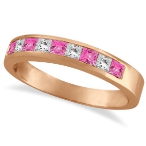 Princess Channel-Set Diamond and Pink Sapphire Ring Band 14k Rose Gold - All