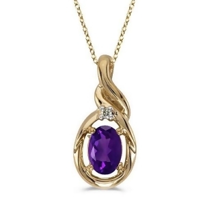 Oval Amethyst and Diamond Pendant Necklace 14k Yellow Gold 0.45ctw - All