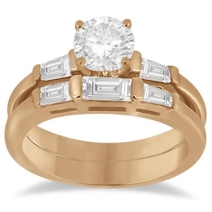Diamond Baguette Engagement Ring and Wedding Band Set 14K Rose Gold 0.60ct - All