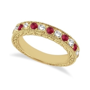 Antique Diamond and Ruby Wedding Ring 18kt Yellow Gold 1.05ct - All