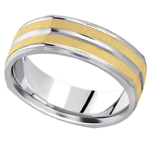 Square Wedding Band Carved Ring in 18k Two-Tone Gold 7mm - All
