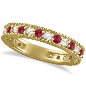 Diamond and Ruby Anniversary Ring Band 14k Yellow Gold 1.08ct - All