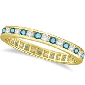 Blue and White Diamond Channel Set Eternity Ring 14k Yellow Gold 1.00ct - All