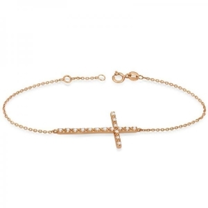 Sideways Cross Chain Bracelet and Diamond Accents 14k Rose Gold 0.20ct - All