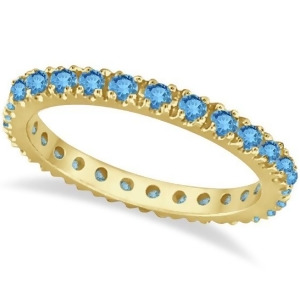 Blue Topaz Eternity Stackable Ring Band 14K Yellow Gold 0.75ct - All