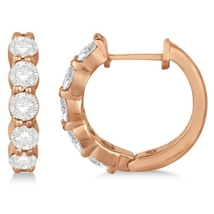 Hinged Hoop Diamond Huggie Style Earrings in 14k Rose Gold 1.51ct - All