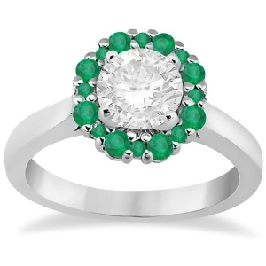 Prong Set Floral Halo Emerald Engagement Ring 18k White Gold 0.68ct - All