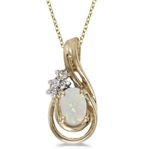 Oval Opal and Diamond Teardrop Pendant Necklace 14k Yellow Gold - All