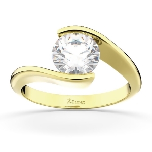 Tension Set Swirl Solitaire Engagement Ring Setting 18k Yellow Gold - All
